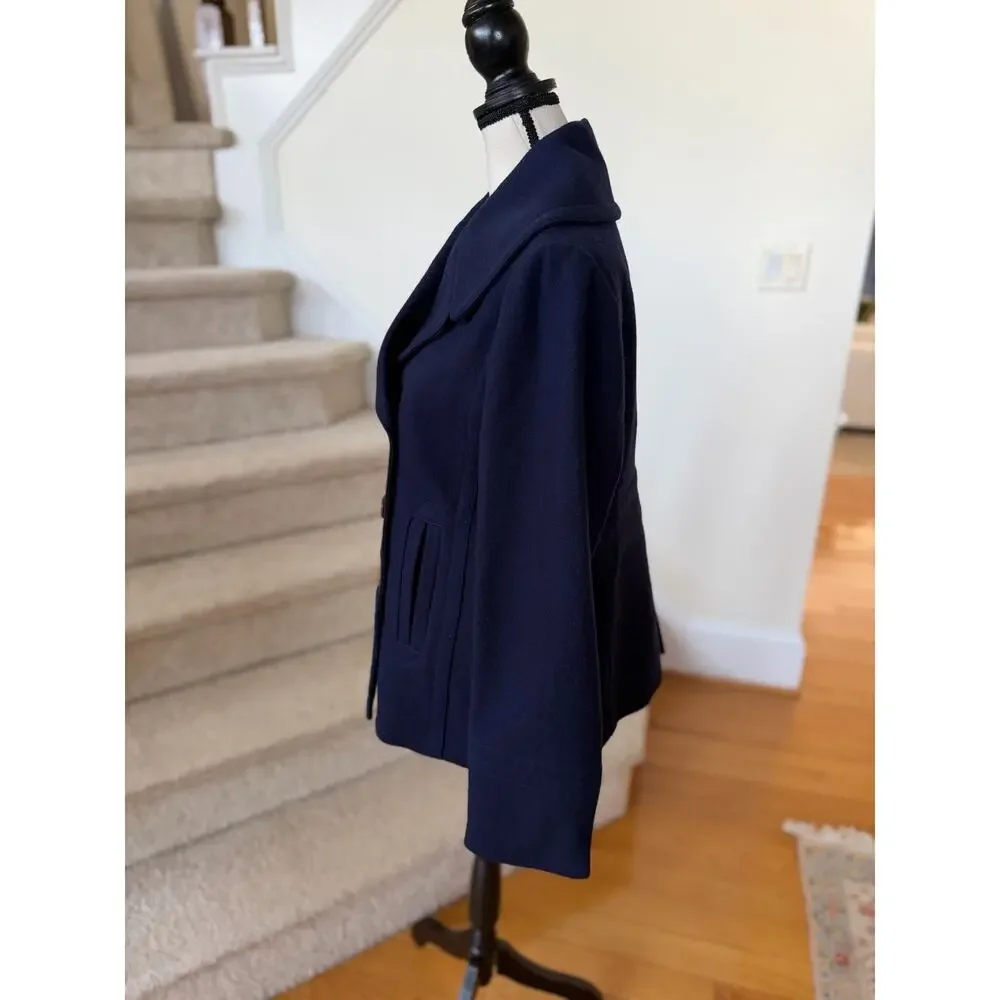 Vintage J.Crew Navy Blue Double Breasted Wool Blend Pea Coat - Picture 2 of 8